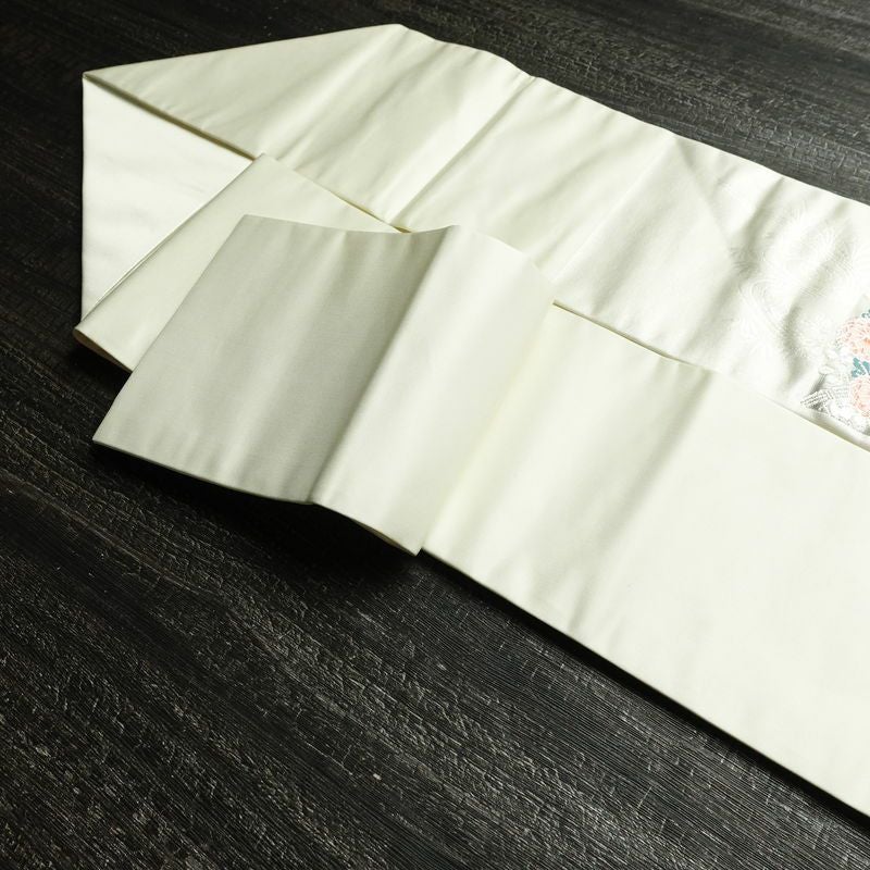 名古屋帯 プラチナ箔 太鼓柄 良品 正絹 花柄 名古屋仕立て なごや帯 リサイクル帯 帯 箔 上品 金・銀_画像16