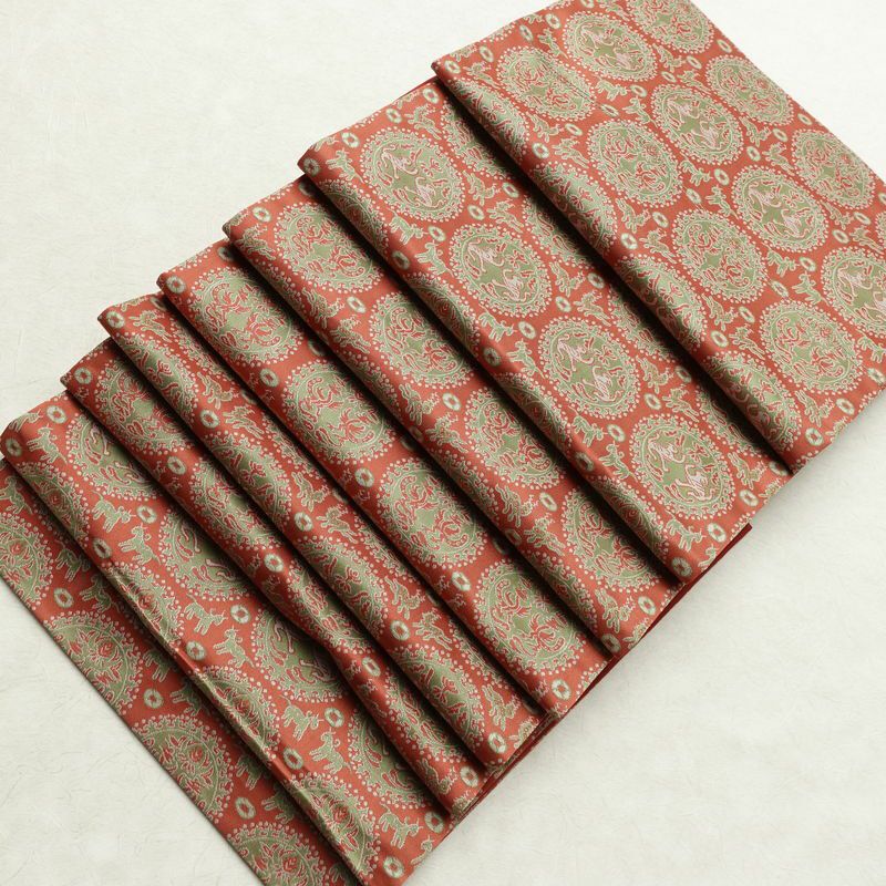 名古屋帯 全通柄 良品 正絹 幾何学柄・抽象柄 通し仕立て なごや帯 リサイクル帯 帯 カジュアル 赤・朱_画像12