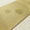 名古屋帯 太鼓柄 美品 スワトウ刺繍 正絹 木の葉・植物柄 名古屋仕立て なごや帯 リサイクル帯 帯 刺繍 シンプル おしゃれ 黄・黄土色_画像11