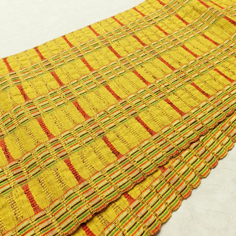 名古屋帯 全通柄 良品 正絹 縞柄・線柄 通し仕立て なごや帯 リサイクル帯 帯 カジュアル 黄・黄土色_画像11