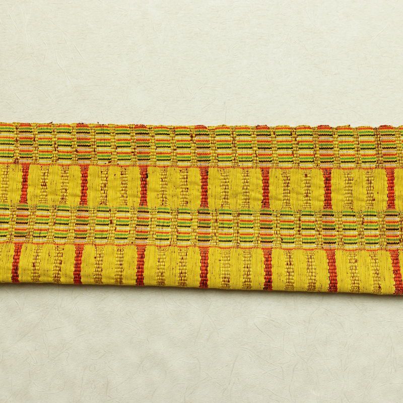 名古屋帯 全通柄 良品 正絹 縞柄・線柄 通し仕立て なごや帯 リサイクル帯 帯 カジュアル 黄・黄土色_画像15