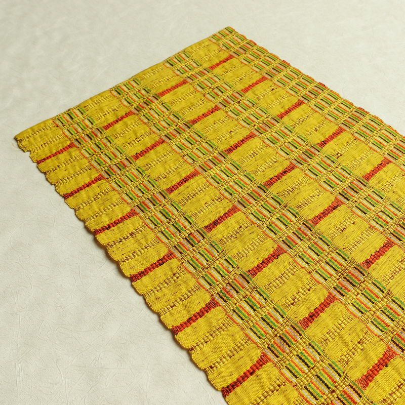 名古屋帯 全通柄 良品 正絹 縞柄・線柄 通し仕立て なごや帯 リサイクル帯 帯 カジュアル 黄・黄土色_画像16