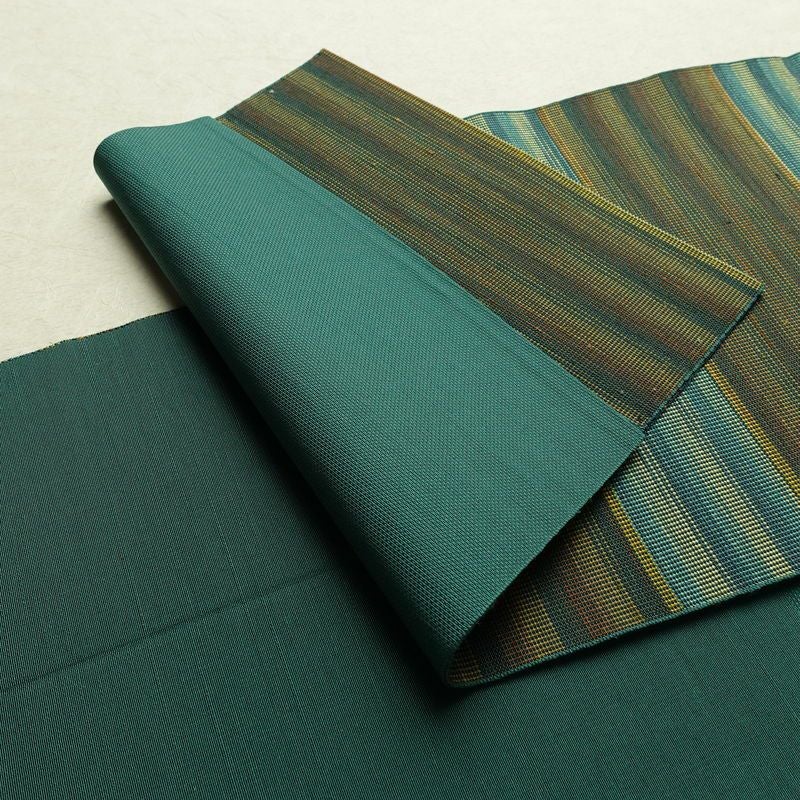 名古屋帯 六通柄 正絹 縞柄・線柄 通し仕立て なごや帯 リサイクル帯 帯 カジュアル 緑・うぐいす色_画像9