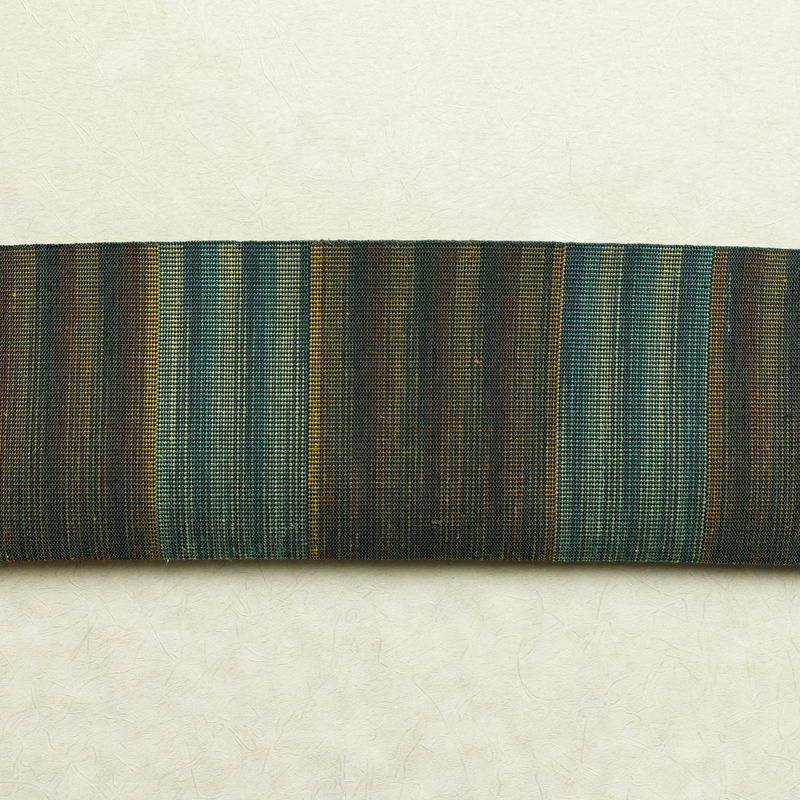 名古屋帯 六通柄 正絹 縞柄・線柄 通し仕立て なごや帯 リサイクル帯 帯 カジュアル 緑・うぐいす色_画像15