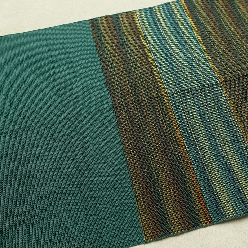 名古屋帯 六通柄 正絹 縞柄・線柄 通し仕立て なごや帯 リサイクル帯 帯 カジュアル 緑・うぐいす色_画像17