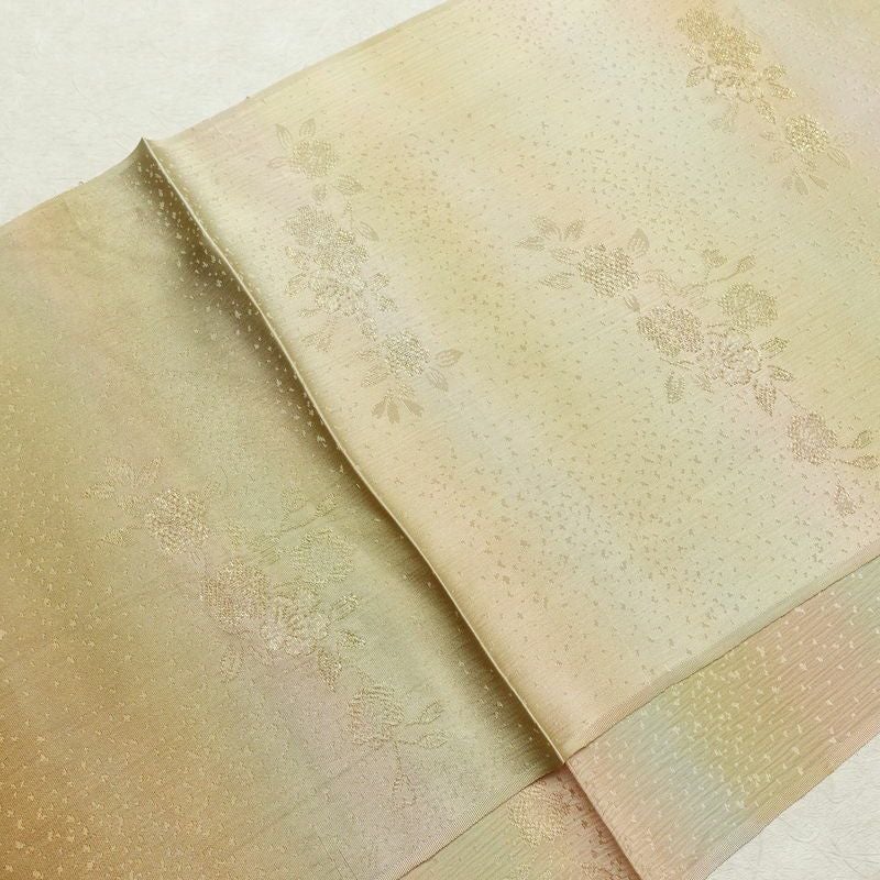帯揚げ帯締めセット 美品 セット品 綸子 正絹 花柄 金糸 フォーマル 和装小物 黄・黄土色_画像3