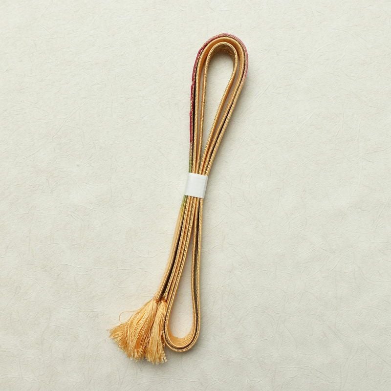 帯揚げ帯締めセット 美品 セット品 綸子 正絹 花柄 金糸 フォーマル 和装小物 黄・黄土色_画像13