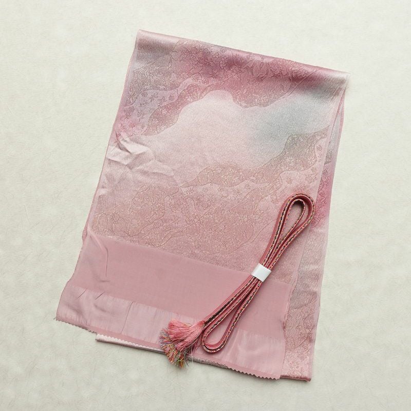 帯揚げ帯締めセット 良品 セット品 平組 正絹 花柄 金通し 和装小物 ピンク_画像1