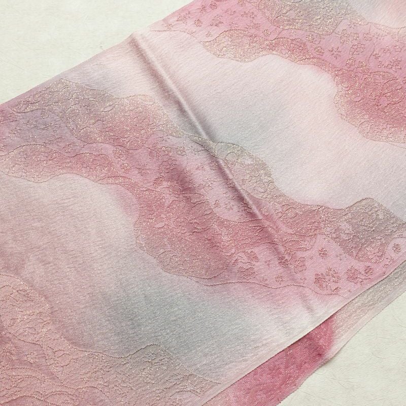 帯揚げ帯締めセット 良品 セット品 平組 正絹 花柄 金通し 和装小物 ピンク_画像3