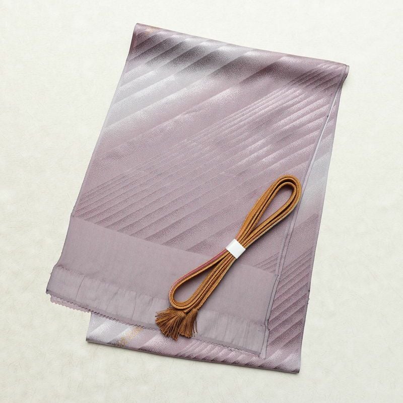 帯揚げ帯締めセット 良品 セット品 綸子 正絹 幾何学柄・抽象柄 箔 シンプル 和装小物 紫・藤色_画像1
