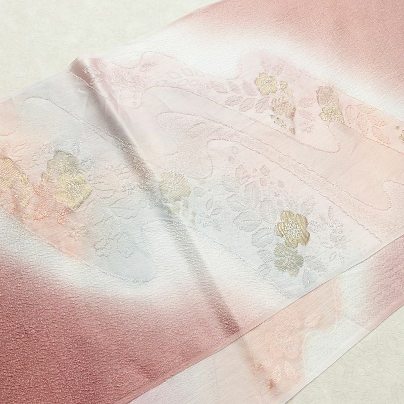 帯揚げ帯締めセット 良品 セット品 丹後ちりめん 平組 正絹 花柄 金糸 流水 フォーマル ピンク_画像3