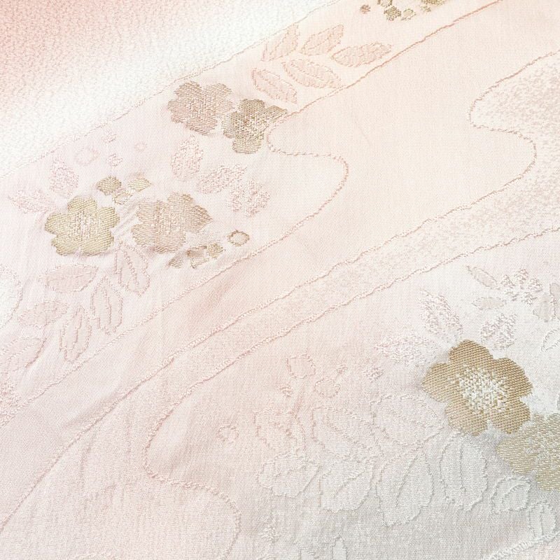 帯揚げ帯締めセット 良品 セット品 丹後ちりめん 平組 正絹 花柄 金糸 流水 フォーマル ピンク_画像8