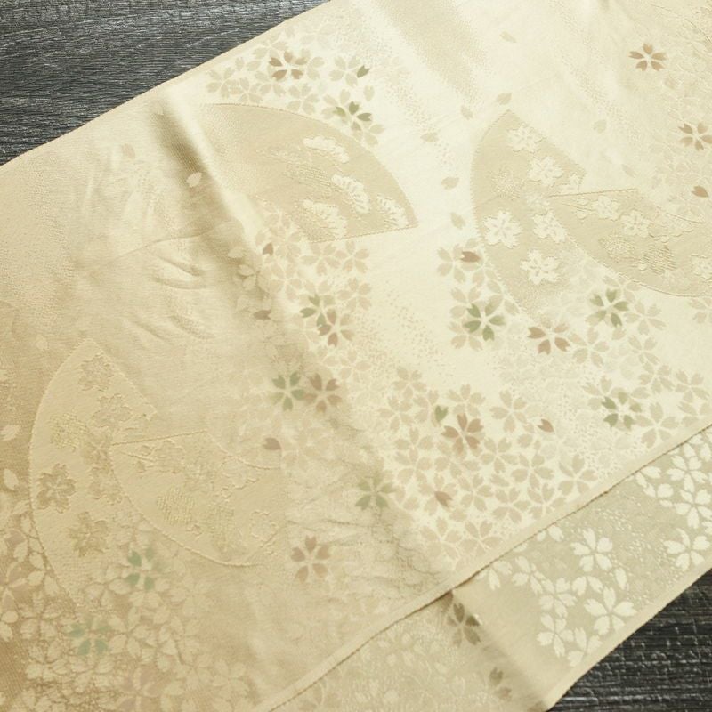 帯揚げ帯締めセット セット品 綸子 正絹 花柄 扇面 桜 ベージュ_画像3