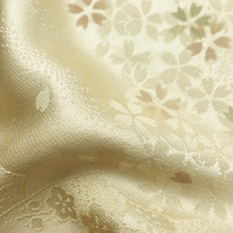 帯揚げ帯締めセット セット品 綸子 正絹 花柄 扇面 桜 ベージュ_画像13