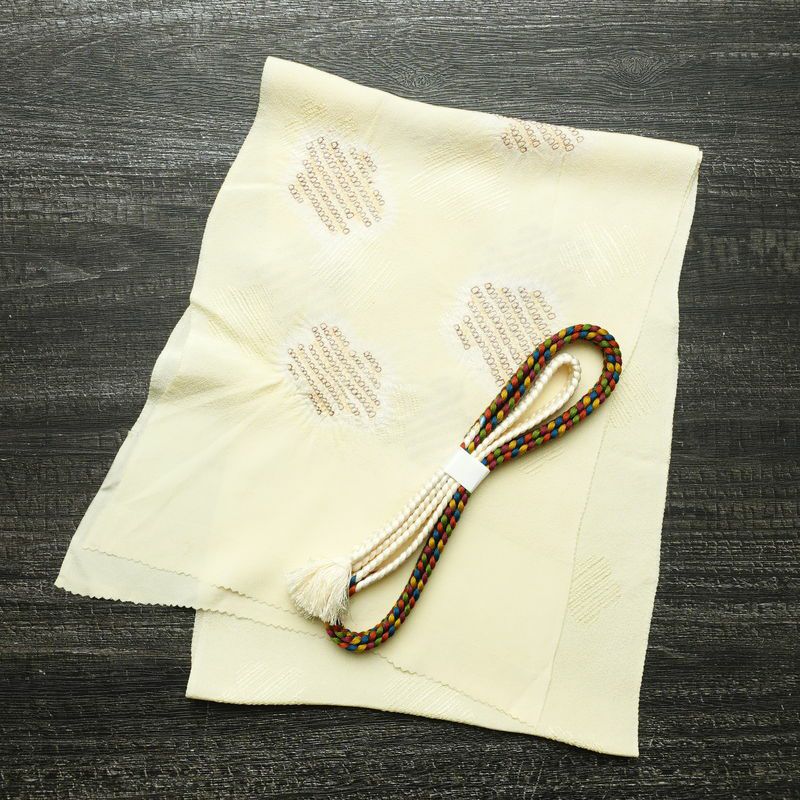 帯揚げ帯締めセット セット品 絞り 正絹 花柄 和装小物 クリーム_画像1