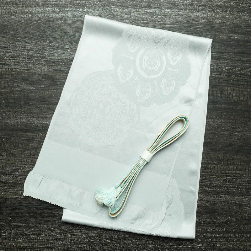 帯揚げ帯締めセット セット品 平組 正絹 幾何学柄・抽象柄 和装小物 青・紺_画像1