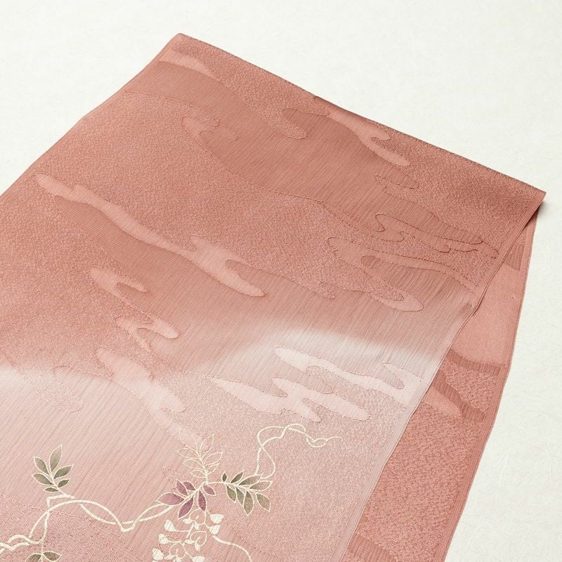 帯揚げ帯締めセット 良品 セット品 平組 正絹 花柄 箔 フォーマル くすみピンク サーモンピンク ピンク_画像2