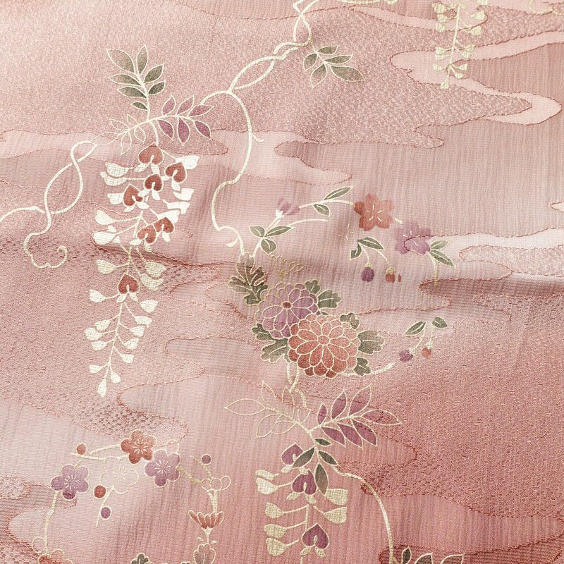 帯揚げ帯締めセット 良品 セット品 平組 正絹 花柄 箔 フォーマル くすみピンク サーモンピンク ピンク_画像7