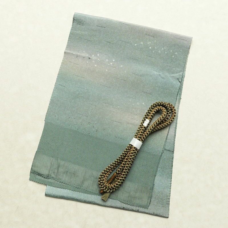 帯揚げ帯締めセット 美品 セット品 縮緬 正絹 その他の柄 シンプル 和装小物 緑・うぐいす色_画像1