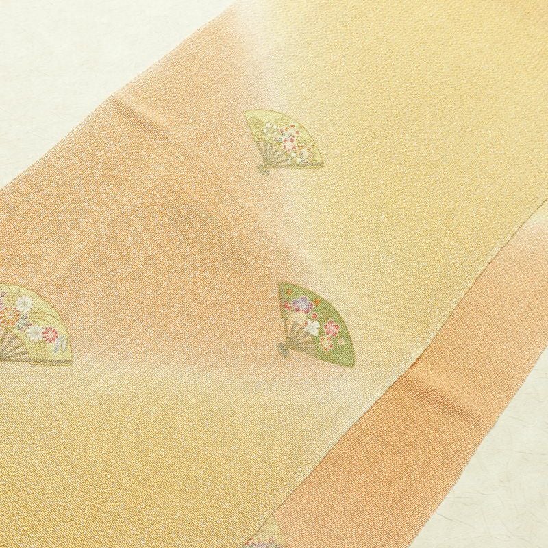 帯揚げ帯締めセット セット品 縮緬 正絹 古典柄 金彩 フォーマル 扇子 和装小物 黄・黄土色_画像3