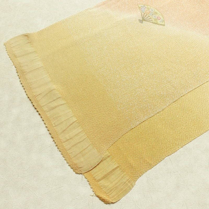 帯揚げ帯締めセット セット品 縮緬 正絹 古典柄 金彩 フォーマル 扇子 和装小物 黄・黄土色_画像4