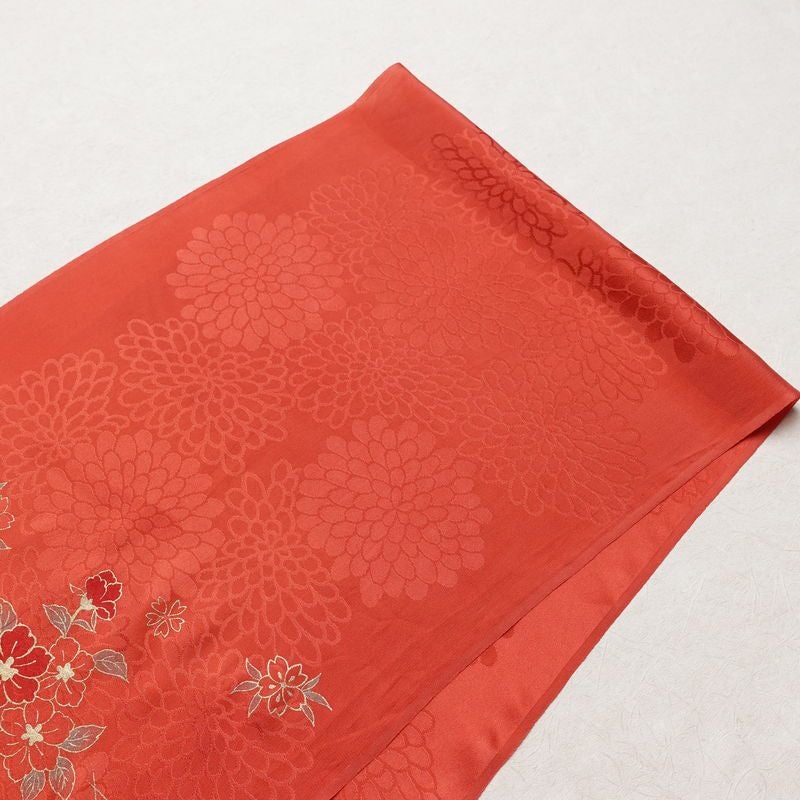 帯揚げ帯締めセット 良品 セット品 平組 正絹 花柄 金彩 フォーマル 和装小物 赤・朱_画像2