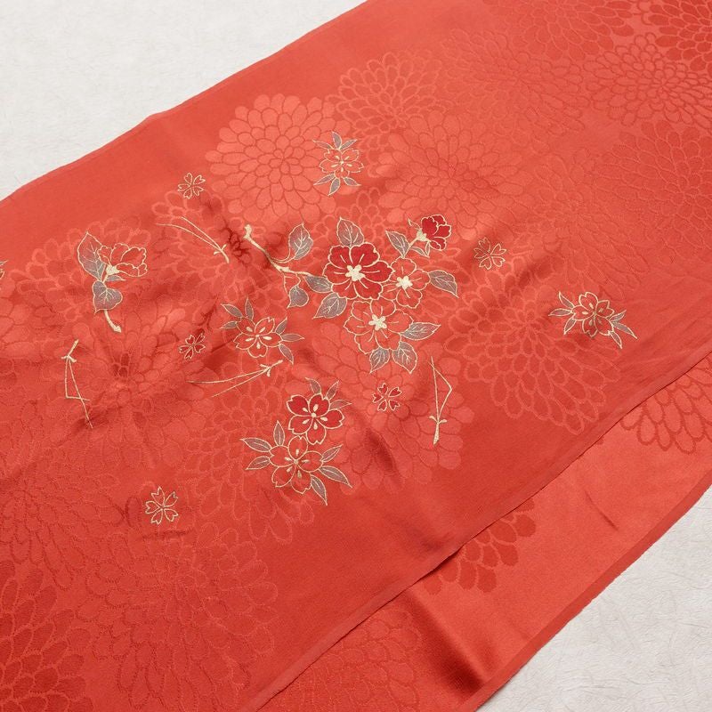 帯揚げ帯締めセット 良品 セット品 平組 正絹 花柄 金彩 フォーマル 和装小物 赤・朱_画像3