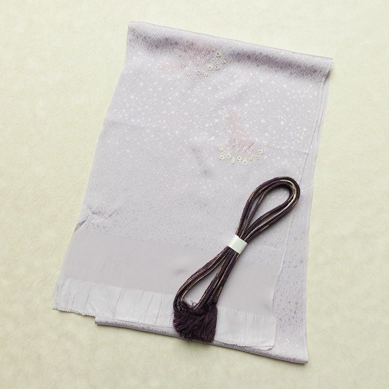 帯揚げ帯締めセット セット品 平組 正絹 花柄 シンプル 和装小物 紫・藤色_画像1