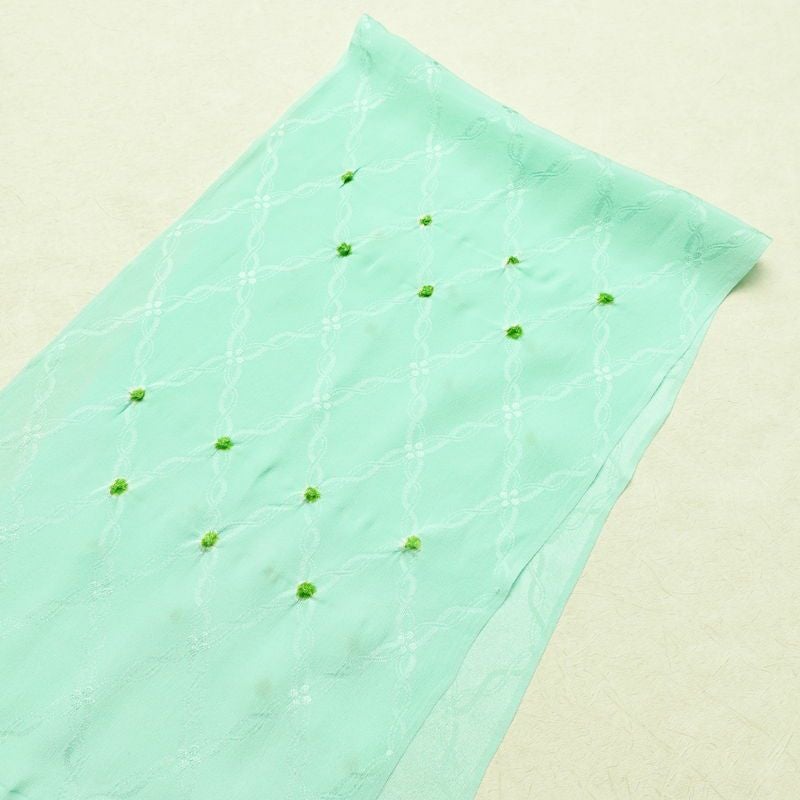 帯揚げ帯締めセット 良品 セット品 絞り 正絹 花柄 和装小物 緑・うぐいす色_画像2