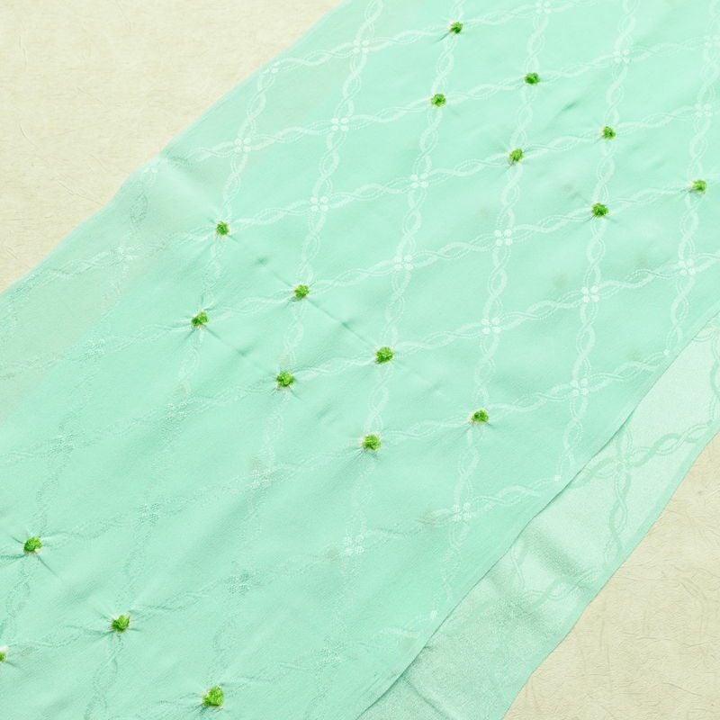 帯揚げ帯締めセット 良品 セット品 絞り 正絹 花柄 和装小物 緑・うぐいす色_画像3