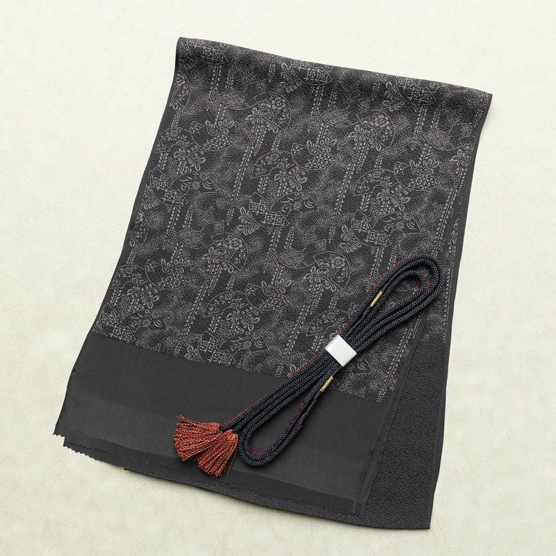 帯揚げ帯締めセット 美品 セット品 平組 正絹 古典柄 和装小物 扇面 グレー_画像1