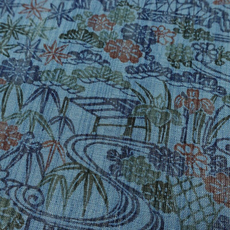 盛夏 良品 夏用 バチ衿仕立て ポリエステル 古典柄 単衣仕立て 身丈151cm 裄丈68cm リサイクル着物 着物 青・紺_画像8