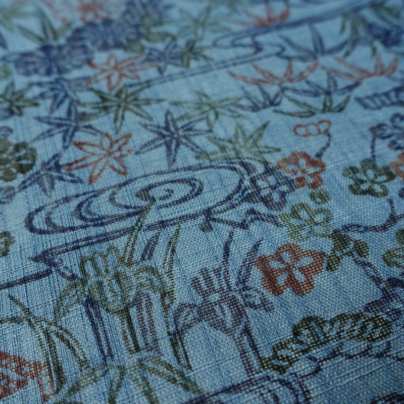 盛夏 良品 夏用 バチ衿仕立て ポリエステル 古典柄 単衣仕立て 身丈151cm 裄丈68cm リサイクル着物 着物 青・紺_画像9