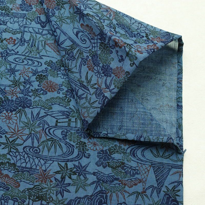 盛夏 良品 夏用 バチ衿仕立て ポリエステル 古典柄 単衣仕立て 身丈151cm 裄丈68cm リサイクル着物 着物 青・紺_画像15