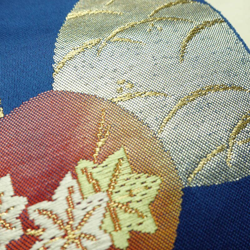 名古屋帯 太鼓柄 ポリエステル 古典柄 名古屋仕立て なごや帯 リサイクル帯 帯 箔 金糸 青・紺_画像5