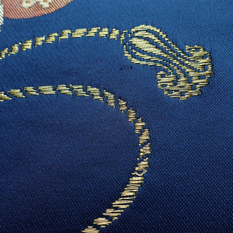 名古屋帯 太鼓柄 ポリエステル 古典柄 名古屋仕立て なごや帯 リサイクル帯 帯 箔 金糸 青・紺_画像6