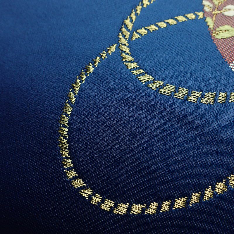 名古屋帯 太鼓柄 ポリエステル 古典柄 名古屋仕立て なごや帯 リサイクル帯 帯 箔 金糸 青・紺_画像7