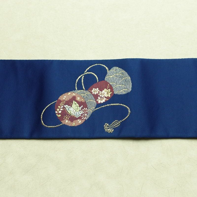 名古屋帯 太鼓柄 ポリエステル 古典柄 名古屋仕立て なごや帯 リサイクル帯 帯 箔 金糸 青・紺_画像14