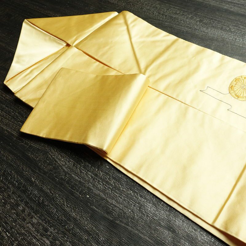 名古屋帯 太鼓柄 金駒刺繍 正絹 古典柄 名古屋仕立て なごや帯 リサイクル帯 帯 刺繍 御所車 クリーム_画像21
