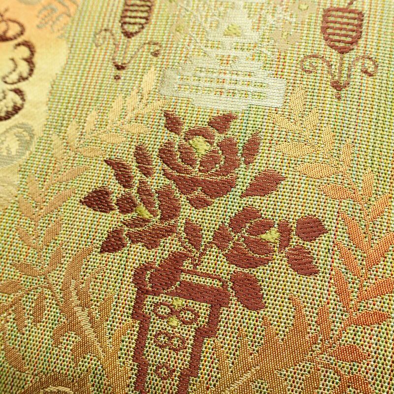 名古屋帯 六通柄 正絹 幾何学柄・抽象柄 松葉仕立て なごや帯 リサイクル帯 帯 黄・黄土色_画像3