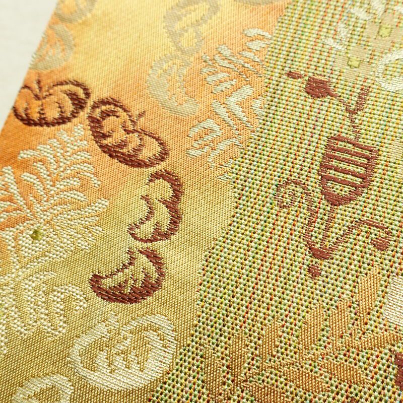 名古屋帯 六通柄 正絹 幾何学柄・抽象柄 松葉仕立て なごや帯 リサイクル帯 帯 黄・黄土色_画像7