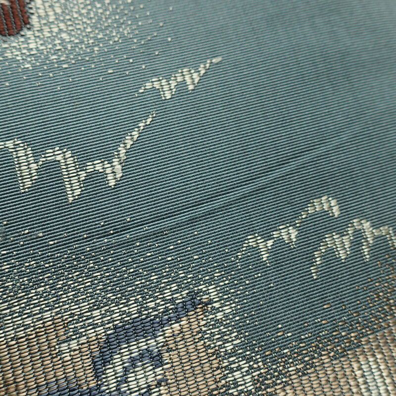 アンティーク帯 正絹 幾何学柄・抽象柄 通し仕立て なごや帯 リサイクル帯 帯 青・紺_画像5