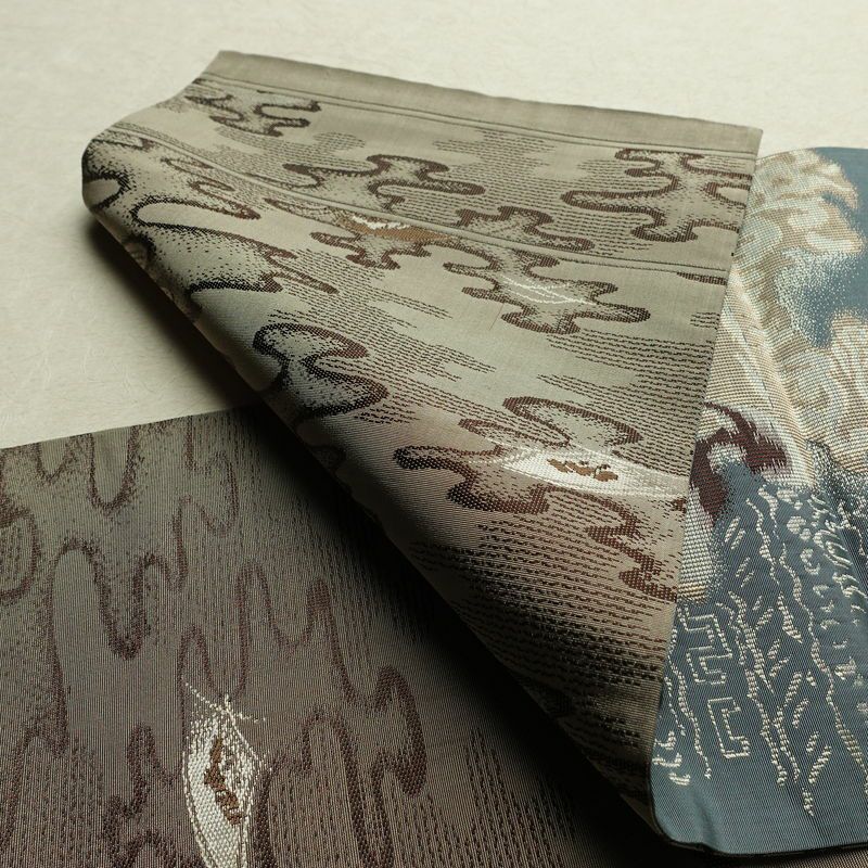 アンティーク帯 正絹 幾何学柄・抽象柄 通し仕立て なごや帯 リサイクル帯 帯 青・紺_画像9