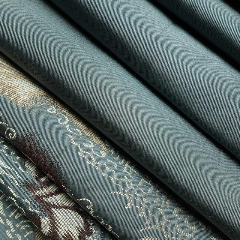 アンティーク帯 正絹 幾何学柄・抽象柄 通し仕立て なごや帯 リサイクル帯 帯 青・紺_画像17