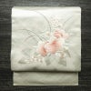 名古屋帯 太鼓柄 美品 正絹 花柄 名古屋仕立て なごや帯 リサイクル帯 帯 刺繍 箔 未使用品 桜 金・銀_画像1