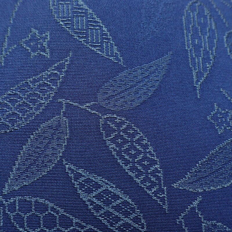 名古屋帯 全通柄 正絹 木の葉・植物柄 名古屋仕立て なごや帯 リサイクル帯 帯 青・紺_画像4