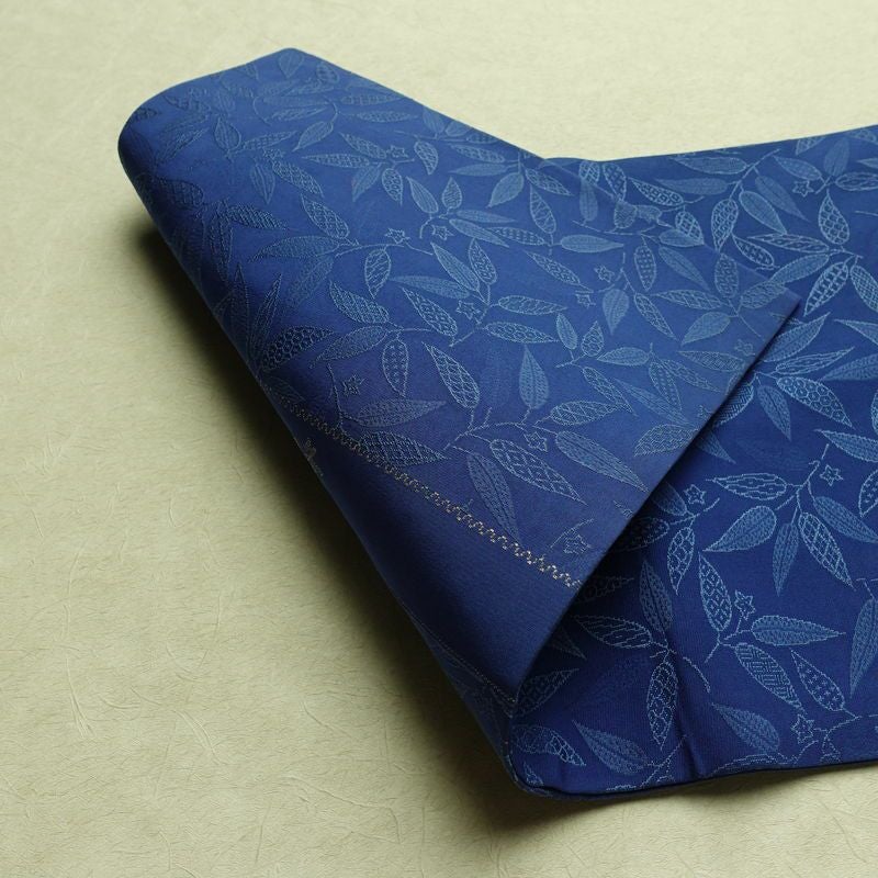 名古屋帯 全通柄 正絹 木の葉・植物柄 名古屋仕立て なごや帯 リサイクル帯 帯 青・紺_画像8