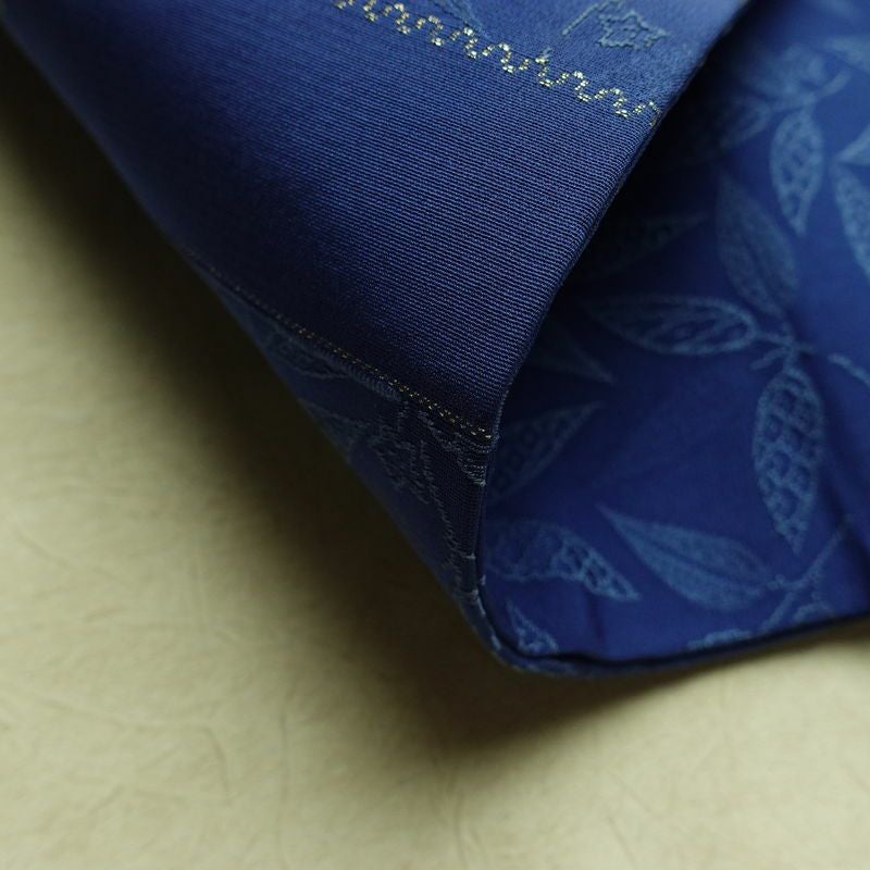 名古屋帯 全通柄 正絹 木の葉・植物柄 名古屋仕立て なごや帯 リサイクル帯 帯 青・紺_画像9