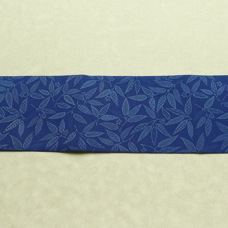 名古屋帯 全通柄 正絹 木の葉・植物柄 名古屋仕立て なごや帯 リサイクル帯 帯 青・紺_画像12
