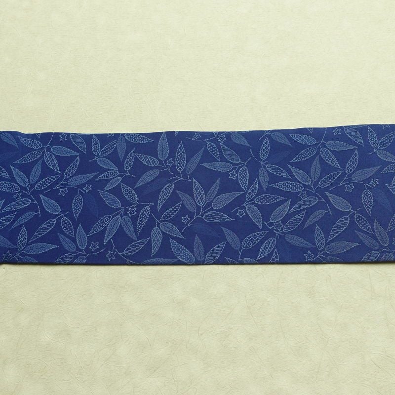 名古屋帯 全通柄 正絹 木の葉・植物柄 名古屋仕立て なごや帯 リサイクル帯 帯 青・紺_画像13